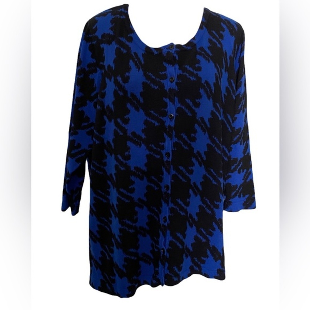 Vice Versa women’s houndstooth size 1X button down sweater black blue